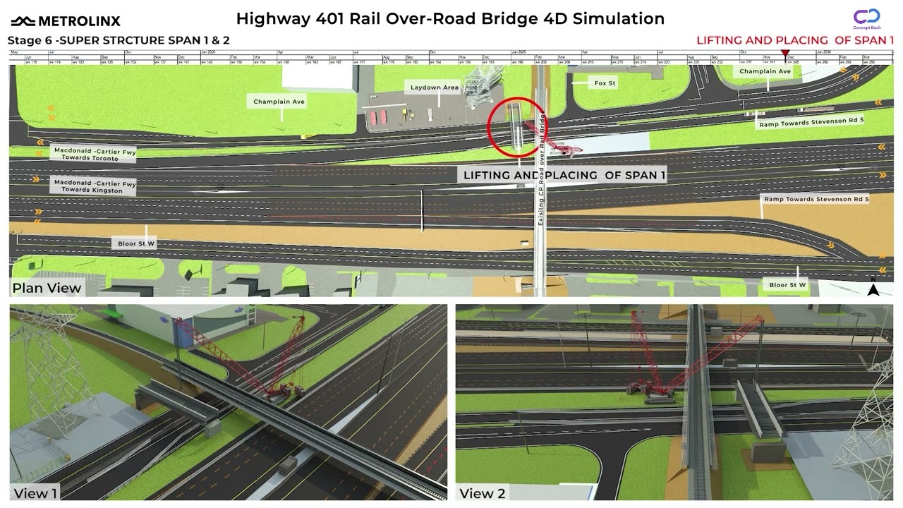 Highway 401 Rail Over Bridge — 4D Simulation