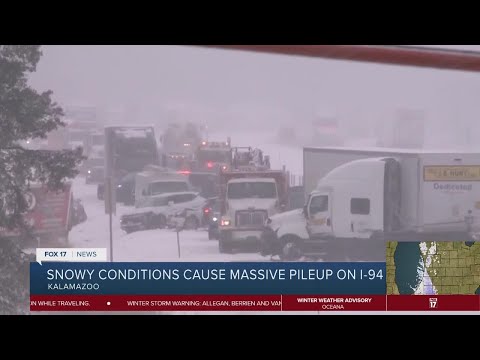 Snowy conditions cause massive pileup on I-94