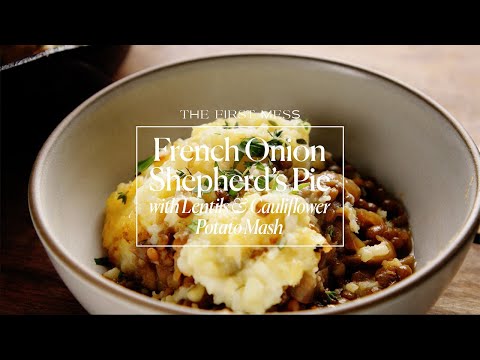 Vegan French Onion Shepherd's Pie with Lentils & Cauliflower Potato Mash