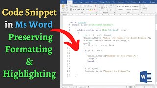 How to easily insert code snippet into Word preserving format, syntax highlighting &amp; line numbers