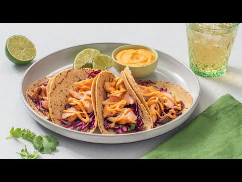 Gluten Free Grilled Salmon Tacos with Cilantro Lime Slaw Recipe - Mission Foods