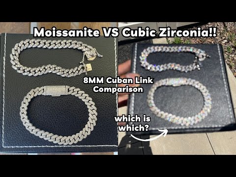 MOISSANITE VS CUBIC ZIRCONIA! (8MM ICED OUT CUBAN LINK COMPARISON)