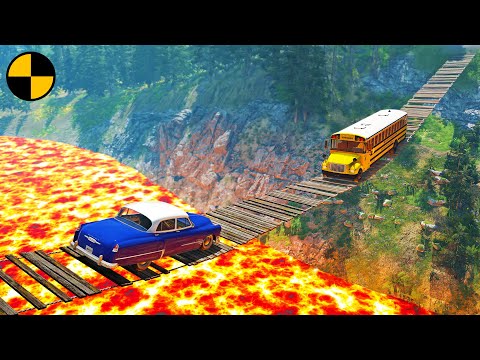 Cars vs Suspension Bridge but The Floor is Lava 😱 BeamNG.Drive