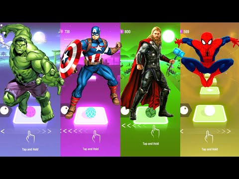 Hulk 🆚 Captain America 🆚 Thor 🆚 Spiderman | Marvel Heroes | Tiles Hop Fun Ball