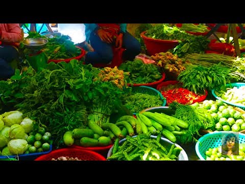 Asian Street Food, Fresh Foods And Activities In Cambodian Market, Wet Market In Asian Countries