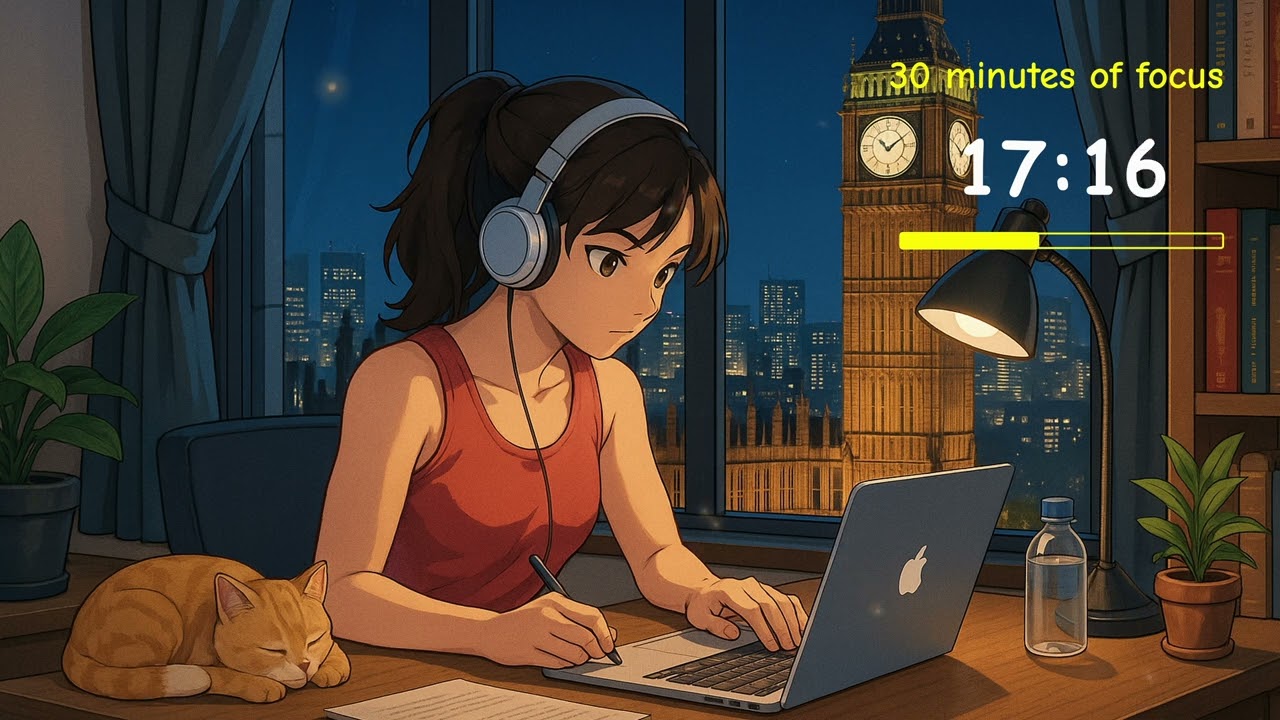 Pomodoro Timer with Chill Lofi Beats – 4 Rounds of 30 Min Focus + 5 Min Break