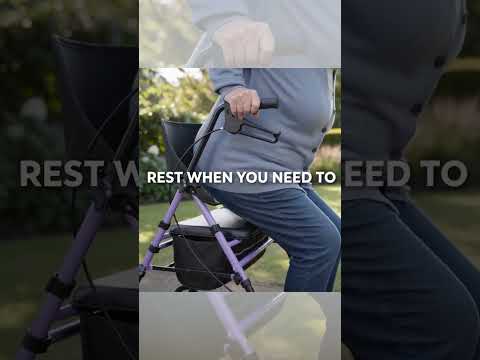 MobiWalk® Classic Foldable 4 Wheel Rollator Walker for Elderly with Seat & Backrest | Height Adjustable Handles & Legs | Brakes + Parking Brakes | Storage Bag, Cane & Bottle Holder