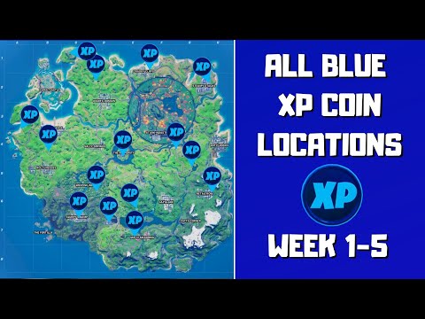 All 15 Blue XP Coins Locations in Fortnite (week 1-5)! - Deja Blue Punch Card