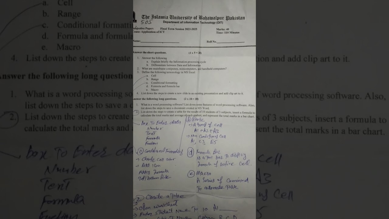 Past paper ADP 2nd semester  Information and communication technology (ICT)# 2025 # past paper