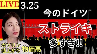 【ドイツからライブ】ドイツでストライキ多発!バス・電車・飛行機・薬局・保育園、公共サービスが使えない!、中東戦争でガソリン値爆上がり、職場でパワハラ被害 #ドイツ #戦争