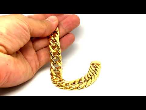 14k Yellow Gold Semi Solid Curb Chain Bracelet, 7.5"
