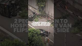 2 people taken to hospital after van flips onto its side
