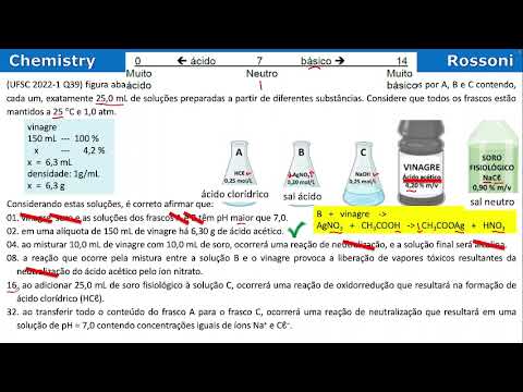 UFSC 2022-1 verão -  Questão 39 - pH e Tipos de reações inorgânicas - Soluções