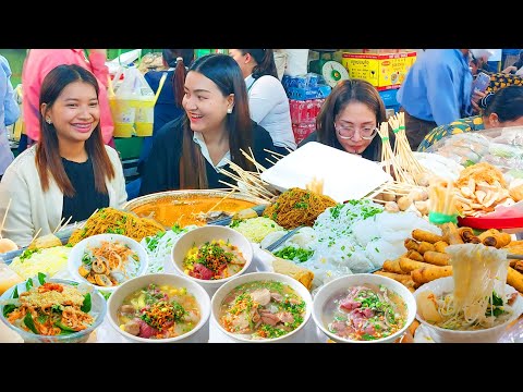 Cambodian Best Street Food - Rice Noodles, Beef Noodle Soup, Spring Roll, Pork Skewers, Snacks