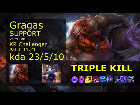 Gragas Support vs Yuumi - KR Challenger 23/5/10 Patch 11.21 Gameplay // [롤] 그라가스 vs 유미 서폿