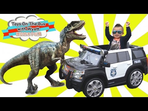 Police Car Power Wheels for Kids with T-Rex Dinosaur Chase – Unboxing & Toy Review