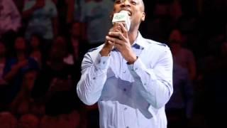 Trey Lorenz performs the National Anthem at the WNBA Playoffs