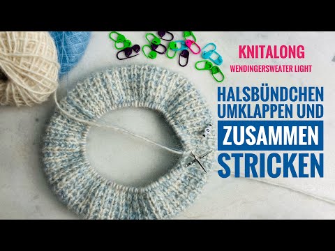 Fold over the neckband and knit it together - Knitalong WendingerSweater Light by Sinchens