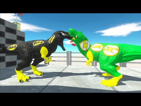 GREEN FLASH T-REX VS BATMAN T-REX OCEAN DEATH RUN - Animal Revolt Battle Simulator