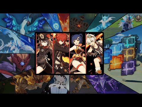 Full Pyro Party Against *All Bosses In The Game [2.1 Patch] - Genshin Impact