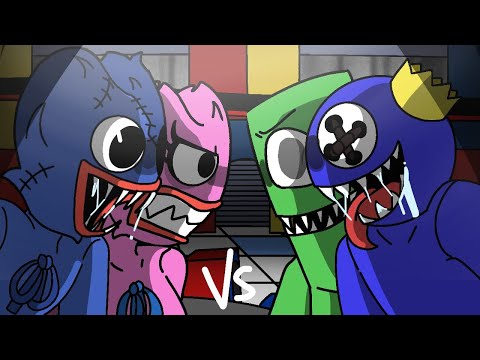 Rainbow friends vs poppy playtime (huggy wuggy and blue) animated battle FNF