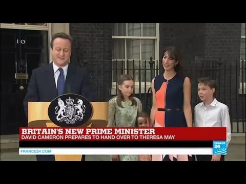 Britain's new prime minister: David Cameron speaks outside of 10 Downing Street for last time