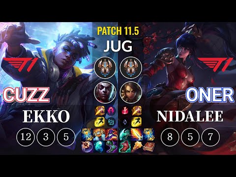 T1 Cuzz Ekko vs T1 Oner Nidalee Jungle - KR Patch 11.5