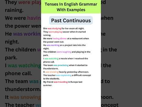Tenses In English Grammar With Examples | Past Continuous