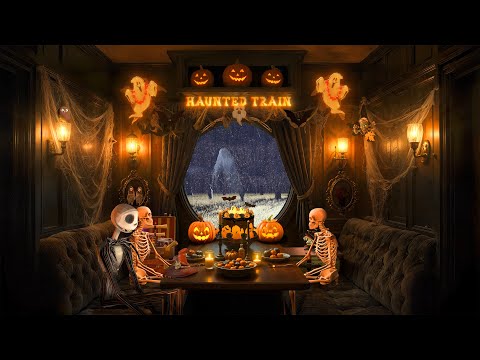 Haunted Train Halloween Ambience | Relaxing Train Sounds, Rain & Thunderstorm Sounds for Sleeping 🚂