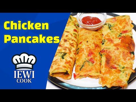 Savoury Chicken Pancake Recipe | Eggless Breakfast Recipe | How To Make Pancakes | IEWICOOK