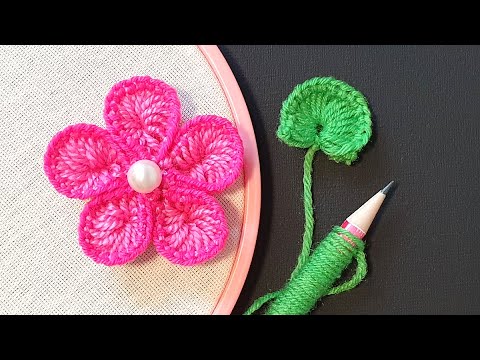 Super Easy Trick with Pencil - Amazing Woolen Flower Making Idea - Hand Embroidery Flower Design