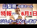 山梨県の皆さん。特報です!6月1日ジムオープンします