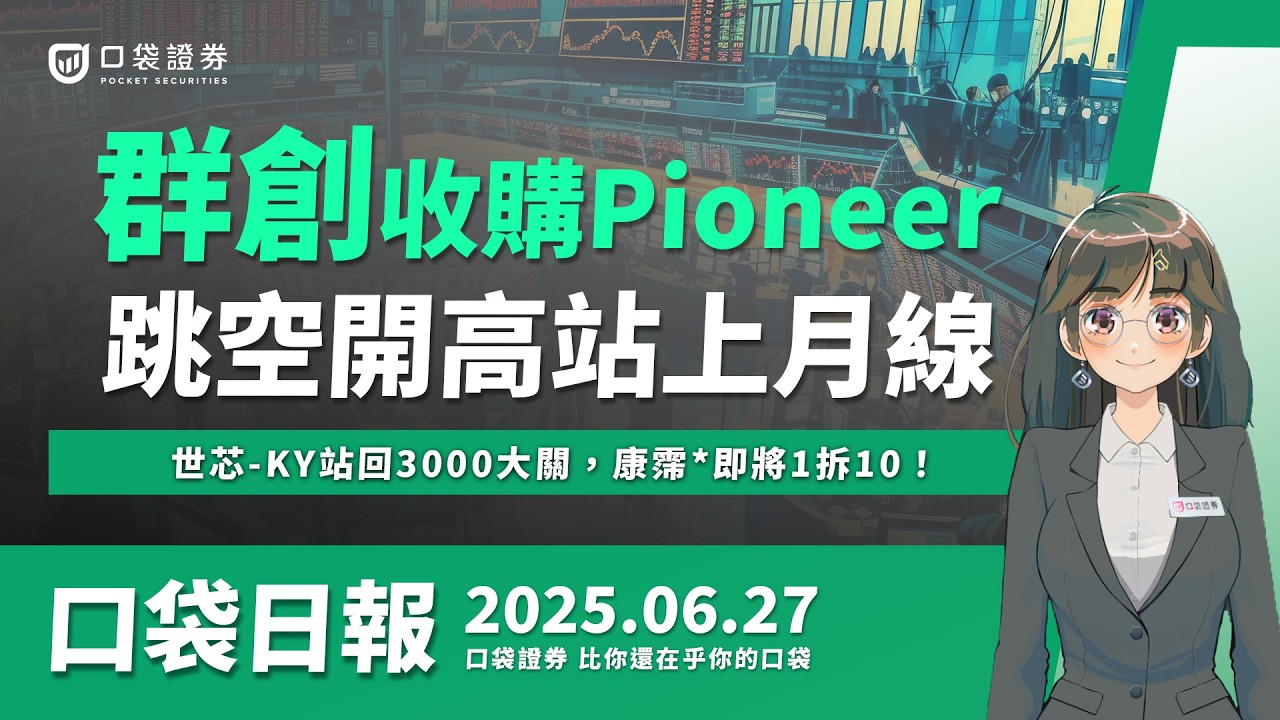 【口袋日報】群創收購日本Pioneer,跳空開高站上月線,世芯-KY站回3000大關,康霈*股票即將1拆10!2025.06.27