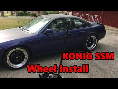240sx (S14) Drift Car roll and pull Konig SSM wheel install 18x9+22, 18x10+15