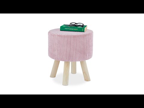 Pouf coiffeuse avec pieds en bois Marron - Rose foncé - Bois manufacturé - Papier - Matière plastique - 37 x 41 x 37 cm