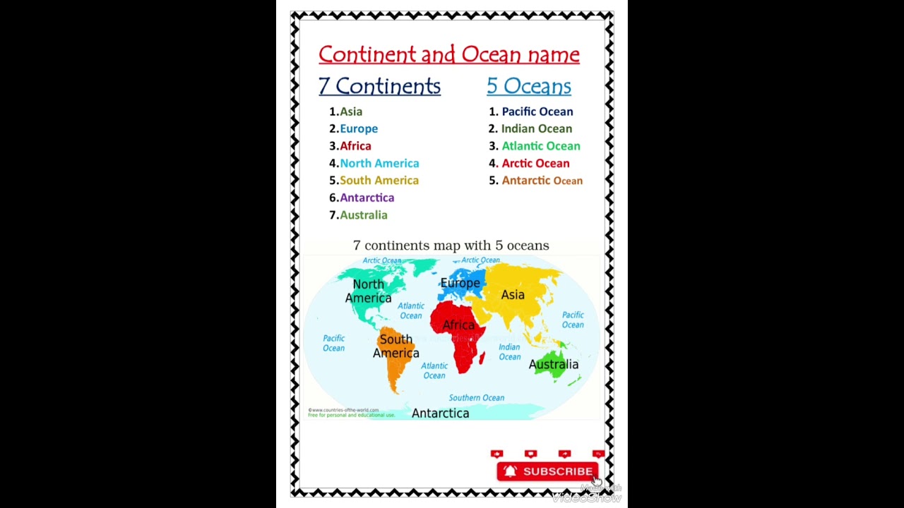 Seven Continents and five oceans of the world