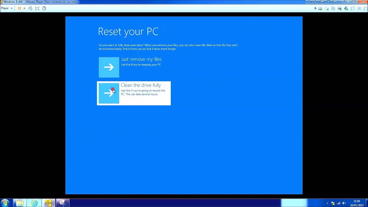 Windows 8 1 Reset and using Cleaning the Drive Fully
