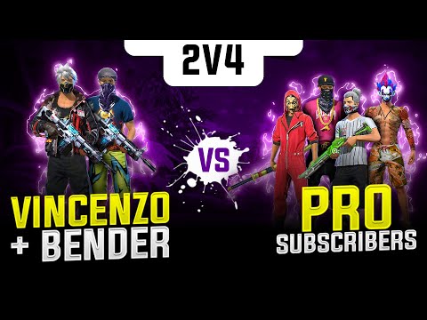 Vincenzo + Bender vs Pro subscribers || Free fire 2 vs 4 Best clash squad Match - Nonstop Gaming