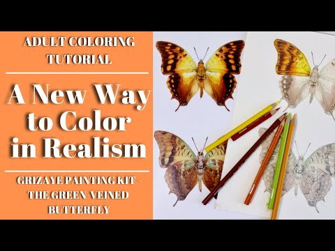 A New Way to Color in Realism | Adult Coloring Tutorial | Grizaye Kit - The Green-Veined Butterfly