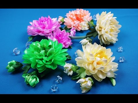 Ribbons Chrysanthemums/Crisantemos de cintas/Хризантемы из лент