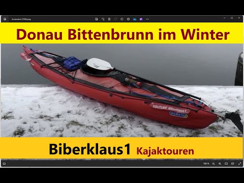 Winterliche Kajaktour auf der Donau Staustufe Bittenbrunn in Bayern. Seawave Gumotex