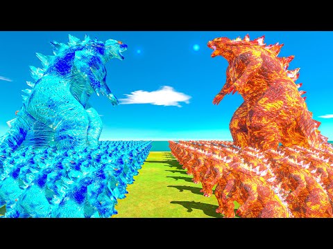 Growing Blue Godzilla 2014 vs Fire Godzilla 2014 Size Comparison - Animal Revolt Battle Simulator