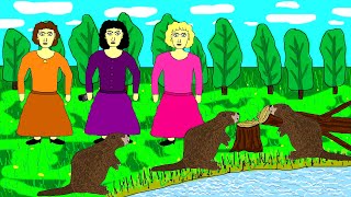 Анимационные персонажи: Шатенка, брюнетка, блондинка. Бобры. Песня звучит в видео