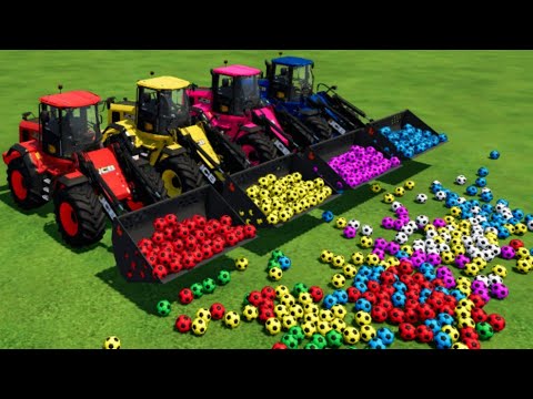 TRANSPORT COLORED SMALL SOCCER BALLS WITH JCB WHEEL LOADER - Farming Simulator 22