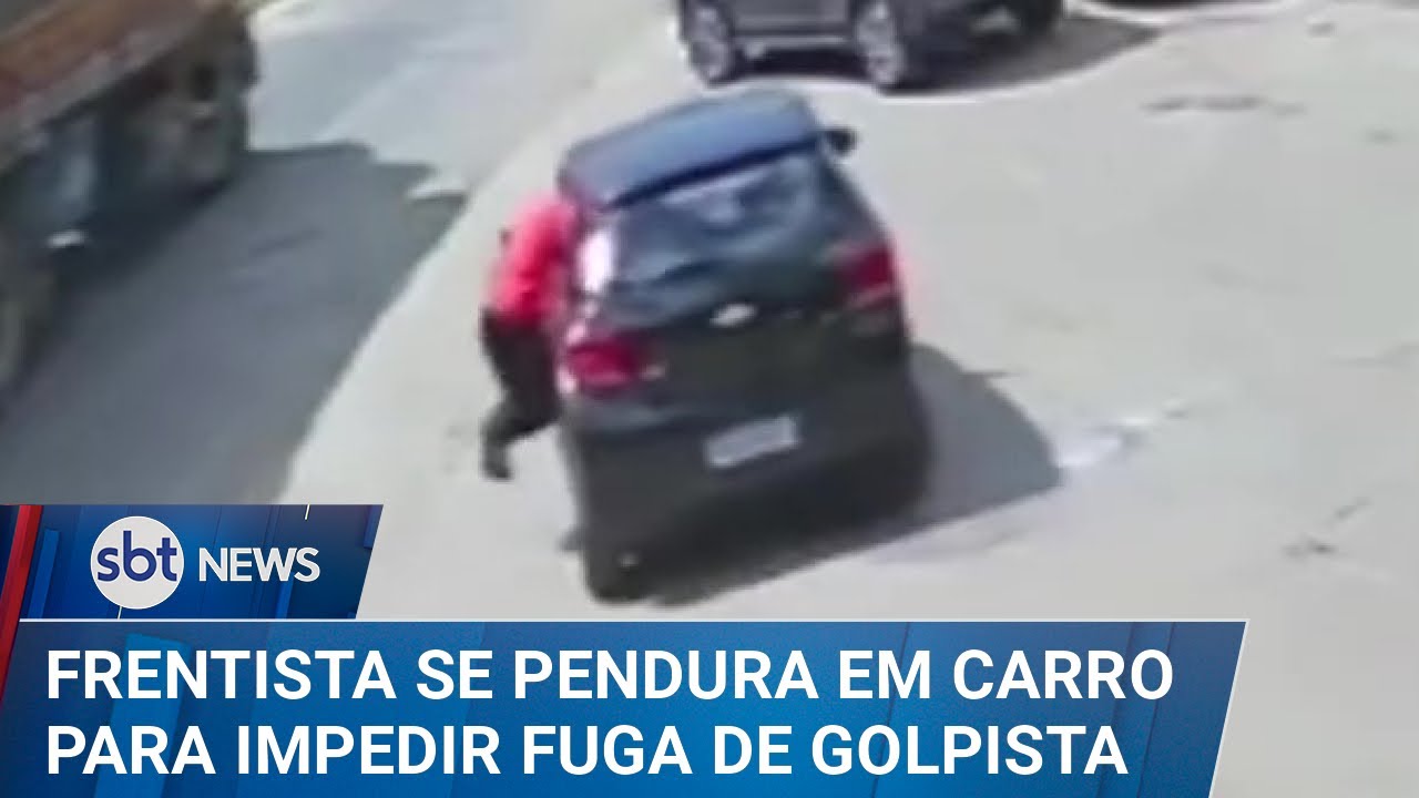 Frentista se pendura em carro após motorista tentar fugir sem pagar | #SBTNews (20/02/25)