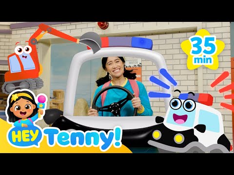 🚔 Police Cars for Kids | Excavator, Dump Truck + more | Educational Video for Kids | Hey Tenny!