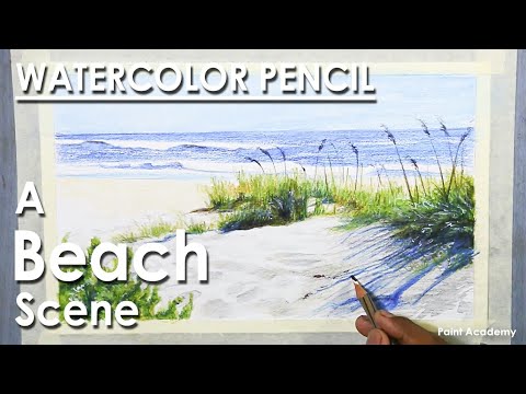 Watercolor Pencil Landscape A Beach Scene
