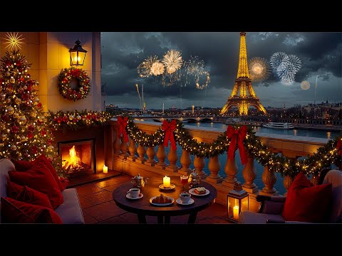 Relaxing Jazz | Happy New Year 2026 in Paris 🎷 Cozy Winter Night, Watching Eiffel Tower & Fireworks