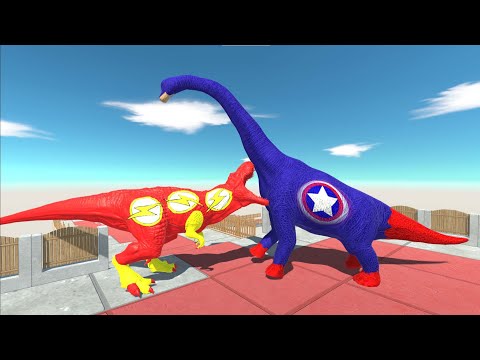 SUPERMAN T-REX vs CAPTAIN AMERICA BRACHIOSAURUS - DEATH RUN -Animal Revolt Battle Simulator