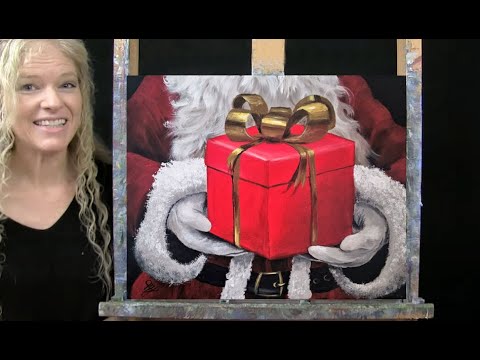SANTA'S GIFT-Learn How to Draw and Paint with Acrylics-Easy Beginner Paint and Sip at Home Tutorial